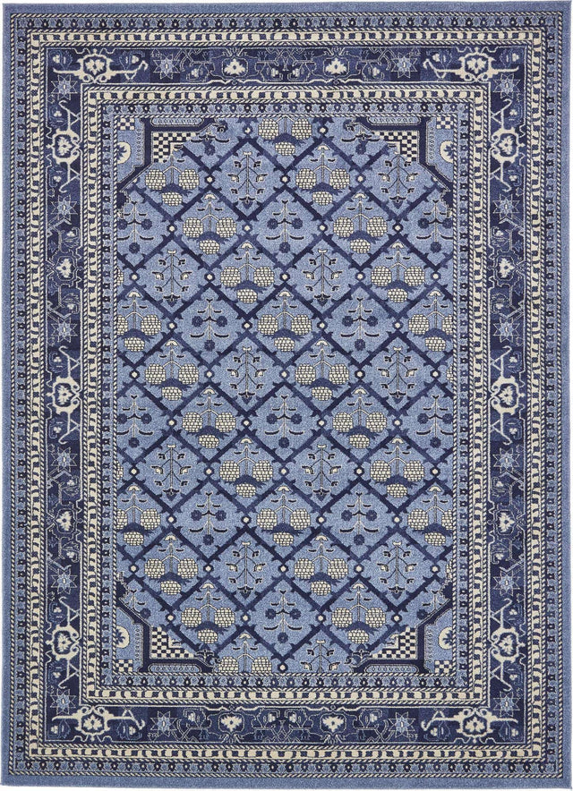 Blue 7' 10 x 11' La Jolla Rectangle Area Rug 100% Polypropylene Traditional Pattern Easy Clean Carpet for Living, Dining, Bedroom, Office for Sale at Rug Engine
