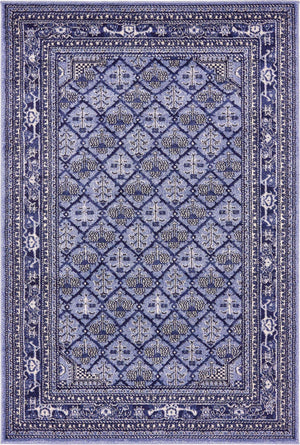 Blue 4' 1 x 6' 1 La Jolla Rectangle Area Rug 100% Polypropylene Traditional Pattern Easy Clean Carpet for Living, Dining, Bedroom, Office for Sale at Rug Engine