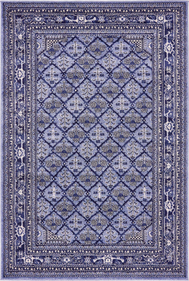 Blue 4' 1 x 6' 1 La Jolla Rectangle Area Rug 100% Polypropylene Traditional Pattern Easy Clean Carpet for Living, Dining, Bedroom, Office for Sale at Rug Engine