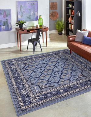 Blue 6' 1 x 6' 1 La Jolla Square Area Rug 100% Polypropylene Traditional Pattern Easy Clean Carpet for Living, Dining, Bedroom, Office for Sale at Rug Engine