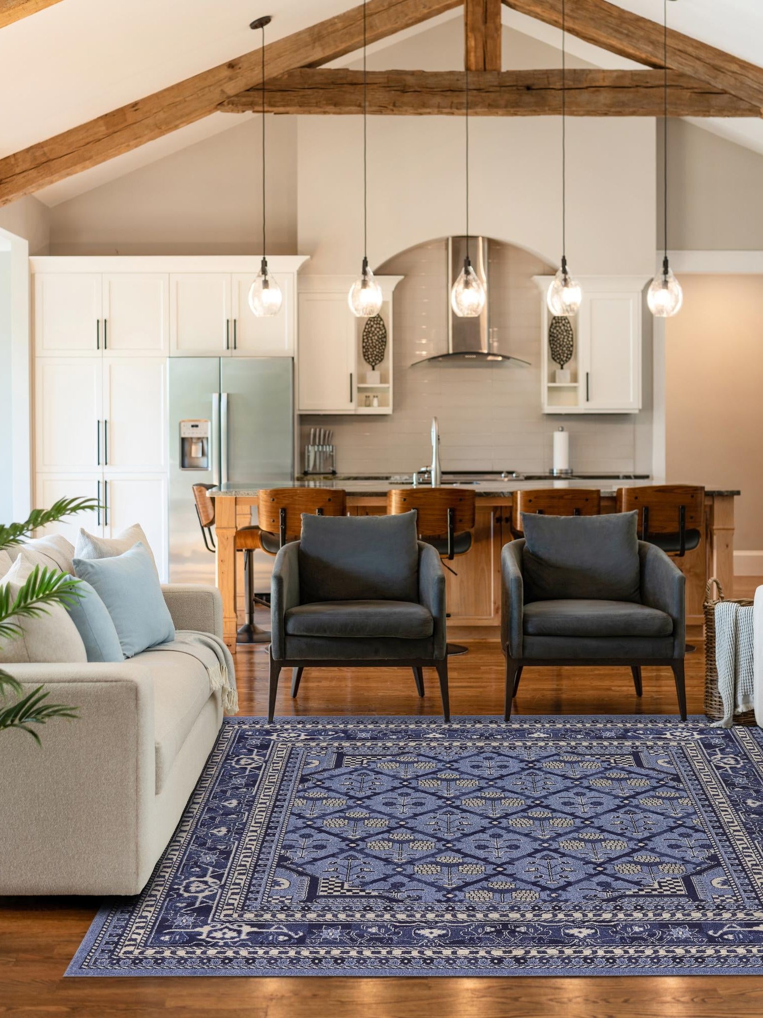 Blue 7' 10 x 7' 10 La Jolla Square Area Rug 100% Polypropylene Traditional Pattern Easy Clean Carpet for Living, Dining, Bedroom, Office for Sale at Rug Engine
