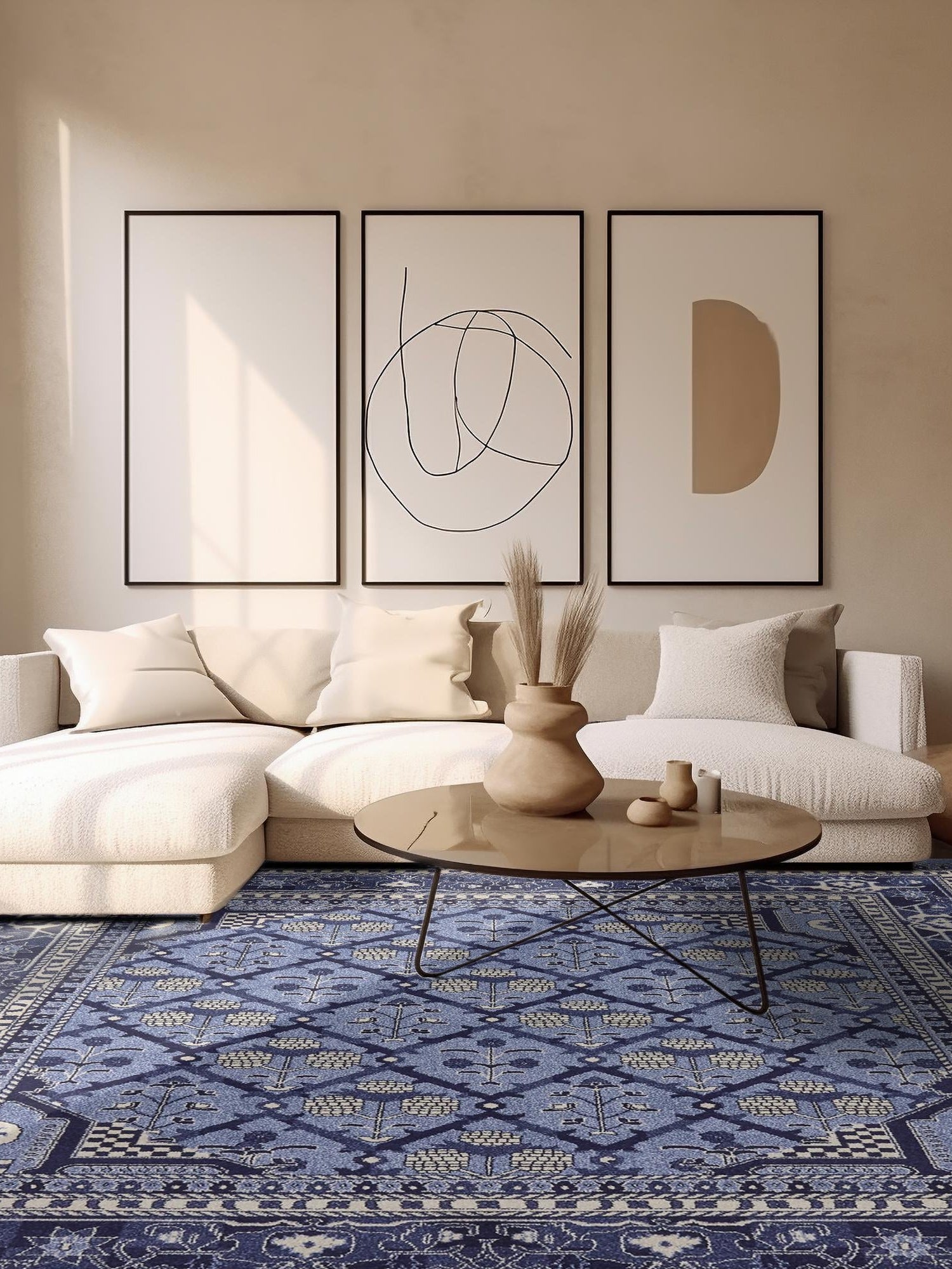 Blue 7' 10 x 7' 10 La Jolla Square Area Rug 100% Polypropylene Traditional Pattern Easy Clean Carpet for Living, Dining, Bedroom, Office for Sale at Rug Engine