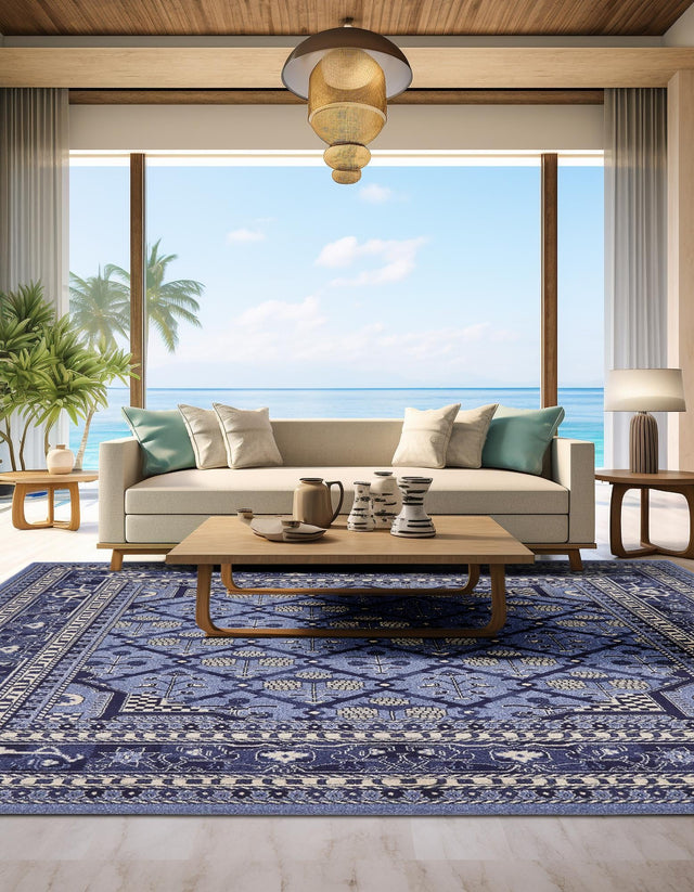 Blue 6' 1 x 6' 1 La Jolla Square Area Rug 100% Polypropylene Traditional Pattern Easy Clean Carpet for Living, Dining, Bedroom, Office for Sale at Rug Engine