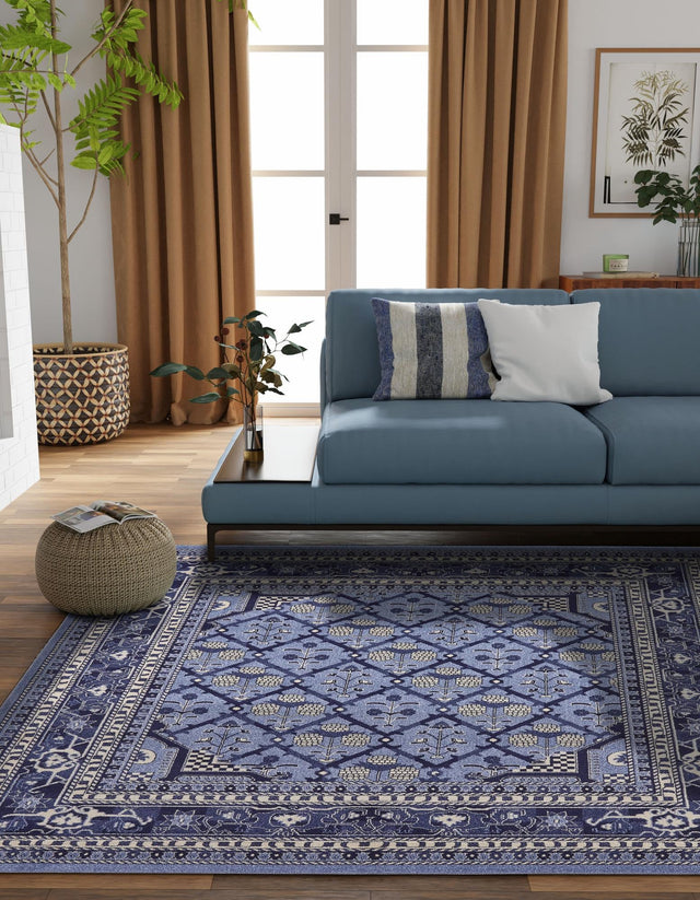 Blue 7' 10 x 7' 10 La Jolla Square Area Rug 100% Polypropylene Traditional Pattern Easy Clean Carpet for Living, Dining, Bedroom, Office for Sale at Rug Engine