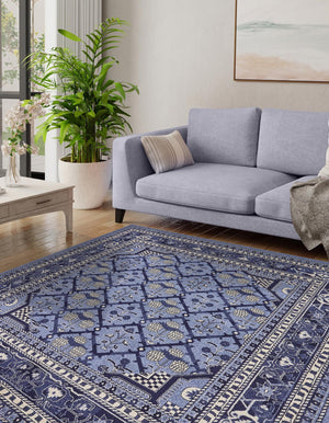 Blue 7' 10 x 7' 10 La Jolla Square Area Rug 100% Polypropylene Traditional Pattern Easy Clean Carpet for Living, Dining, Bedroom, Office for Sale at Rug Engine