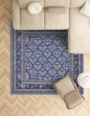 Blue 7' 10 x 7' 10 La Jolla Square Area Rug 100% Polypropylene Traditional Pattern Easy Clean Carpet for Living, Dining, Bedroom, Office for Sale at Rug Engine