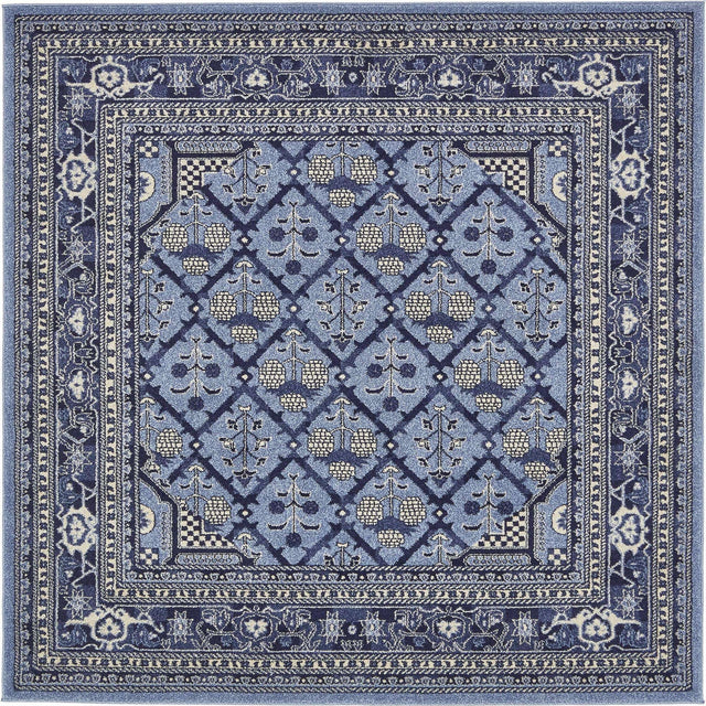 Blue 6' 1 x 6' 1 La Jolla Square Area Rug 100% Polypropylene Traditional Pattern Easy Clean Carpet for Living, Dining, Bedroom, Office for Sale at Rug Engine