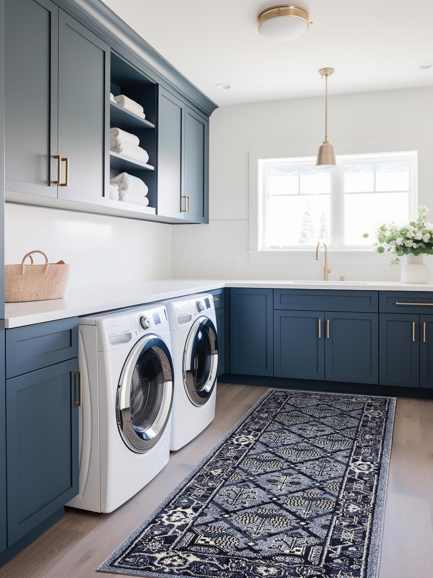 Blue 2' 7 x 10' La Jolla Runner Area Rug 100% Polypropylene Traditional Pattern Easy Clean Carpet for Living, Dining, Bedroom, Office for Sale at Rug Engine