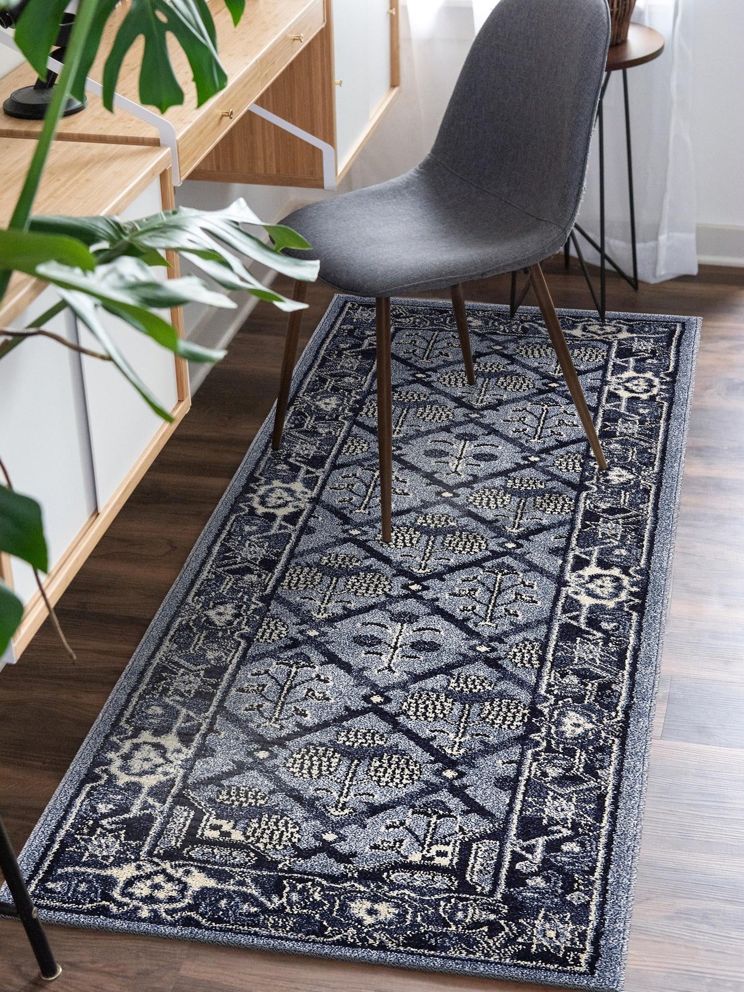Blue 2' 7 x 10' La Jolla Runner Area Rug 100% Polypropylene Traditional Pattern Easy Clean Carpet for Living, Dining, Bedroom, Office for Sale at Rug Engine
