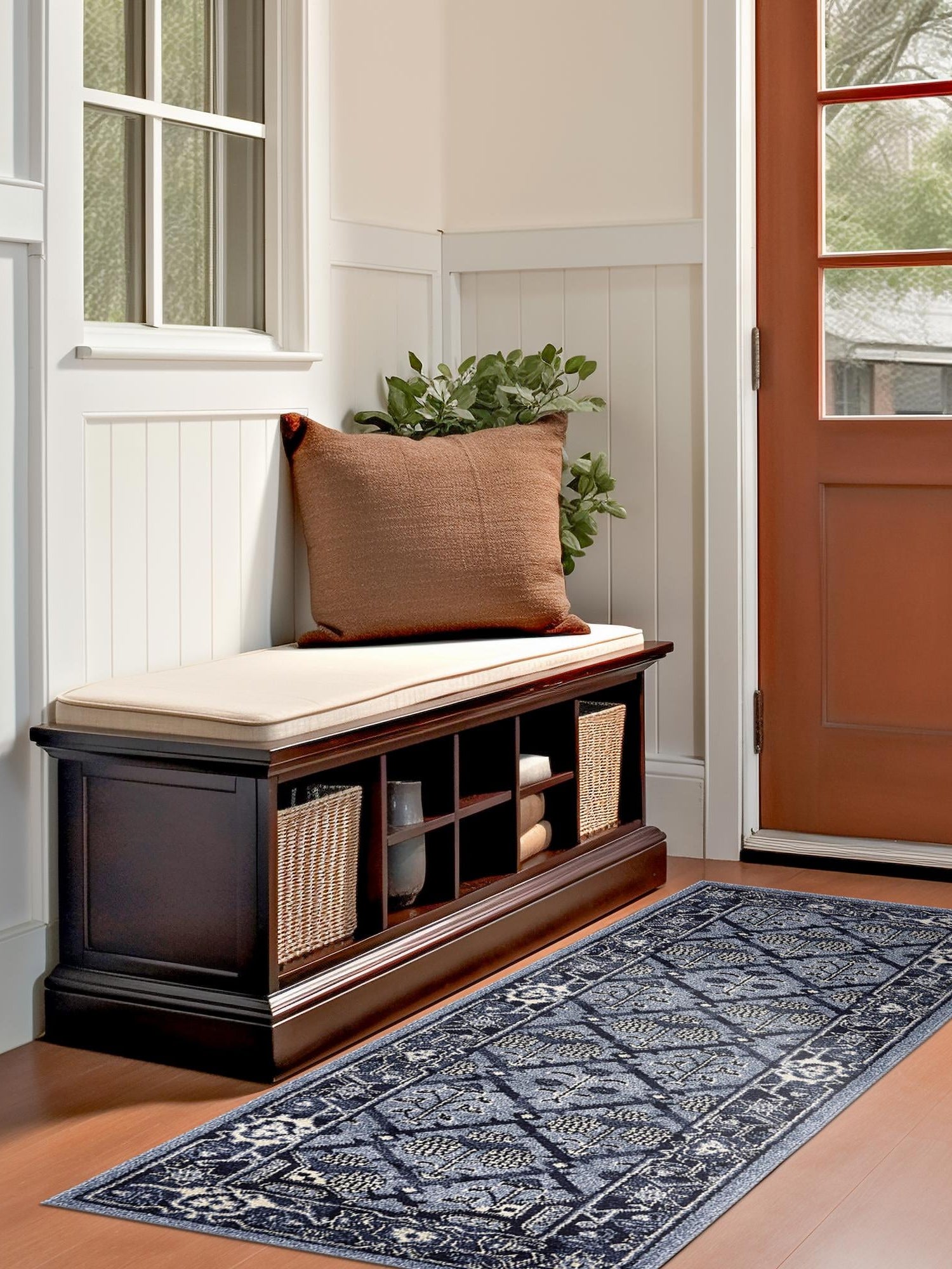 Blue 2' 7 x 10' La Jolla Runner Area Rug 100% Polypropylene Traditional Pattern Easy Clean Carpet for Living, Dining, Bedroom, Office for Sale at Rug Engine