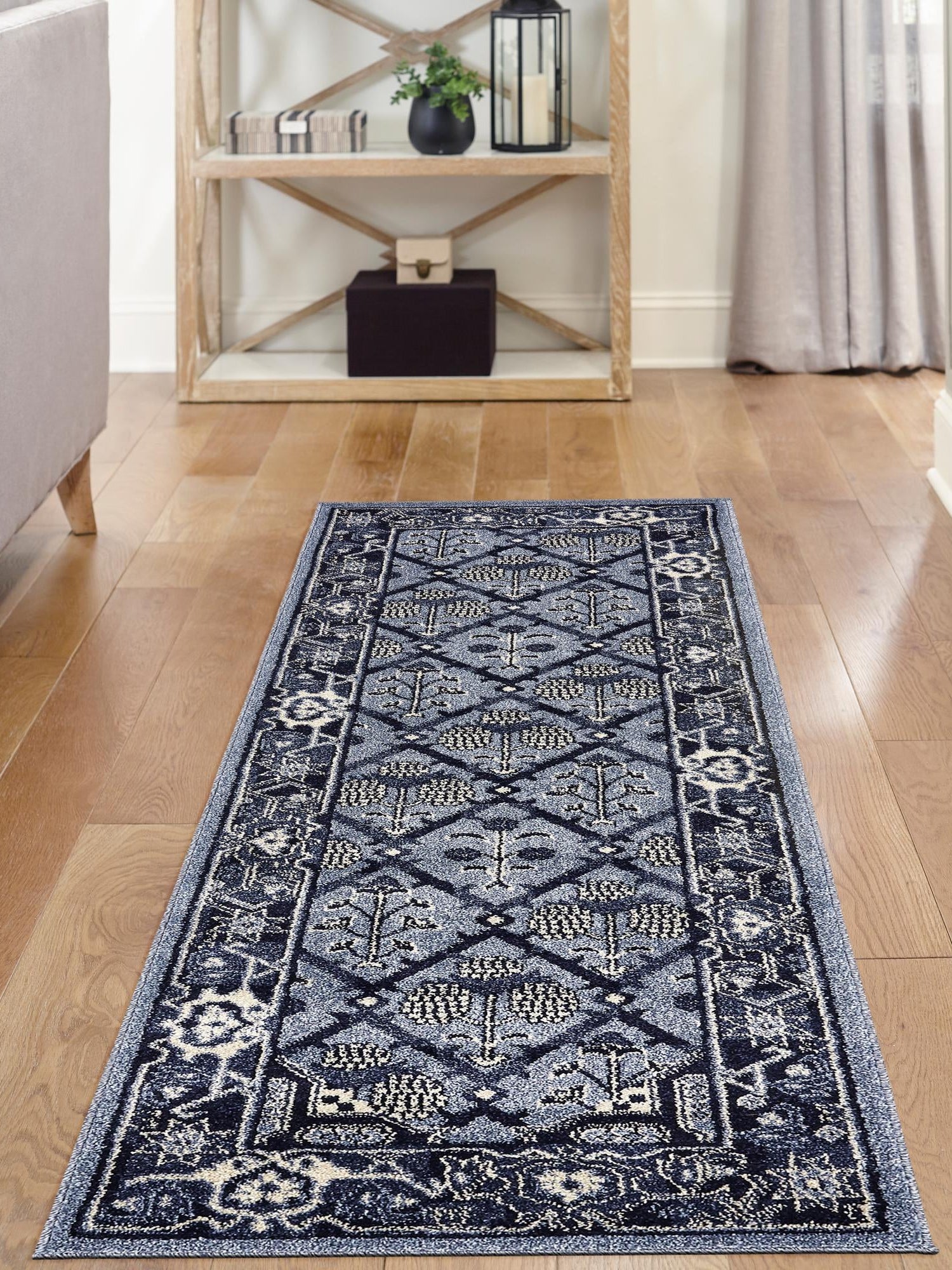 Blue 2' 7 x 10' La Jolla Runner Area Rug 100% Polypropylene Traditional Pattern Easy Clean Carpet for Living, Dining, Bedroom, Office for Sale at Rug Engine