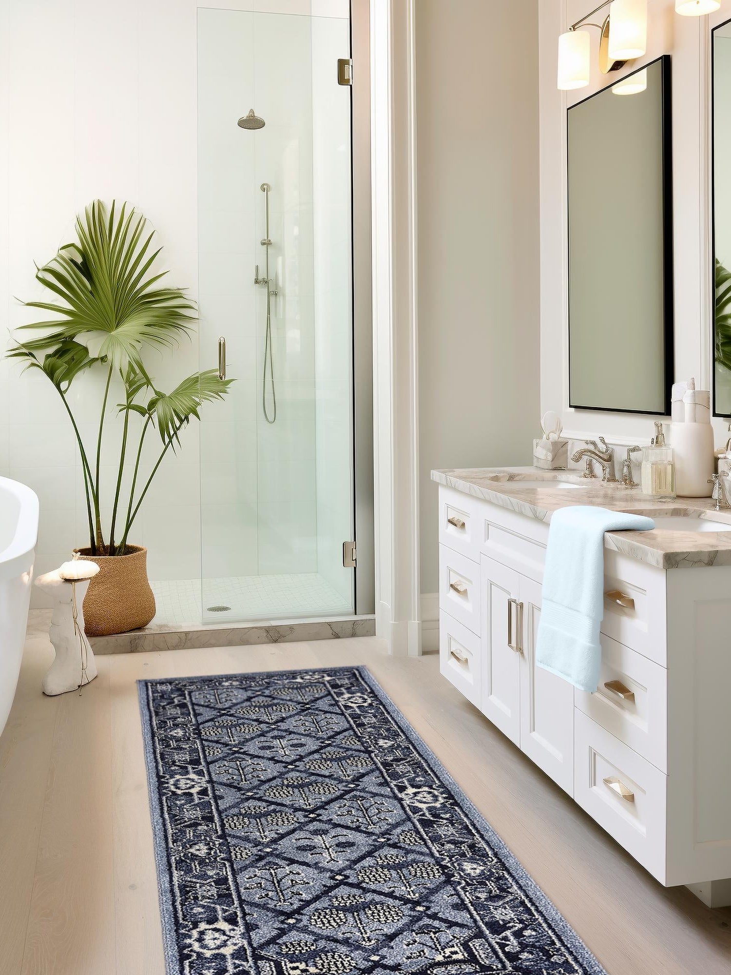 Blue 2' 7 x 10' La Jolla Runner Area Rug 100% Polypropylene Traditional Pattern Easy Clean Carpet for Living, Dining, Bedroom, Office for Sale at Rug Engine