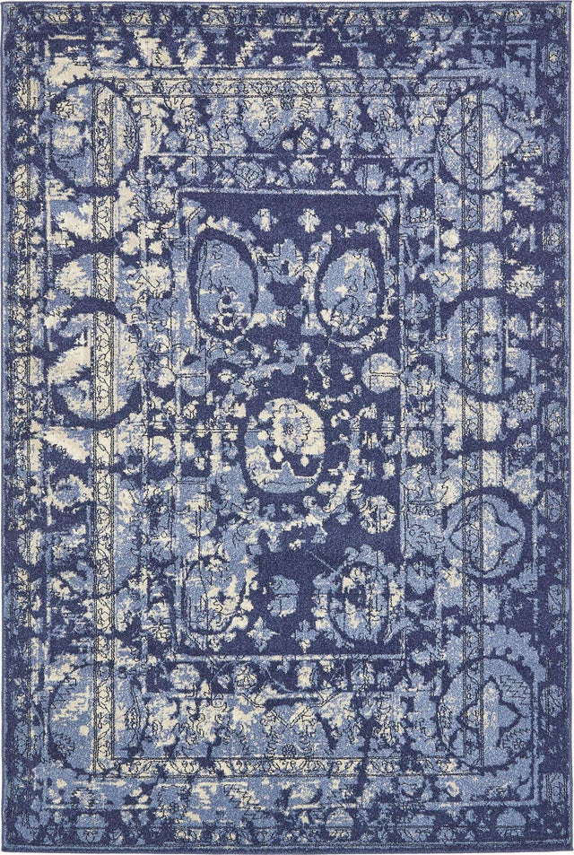 Blue 6' 1 x 9' La Jolla Rectangle Area Rug 100% Polypropylene Traditional Pattern Easy Clean Carpet for Living, Dining, Bedroom, Office for Sale at Rug Engine