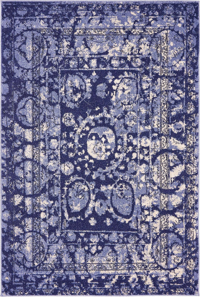Blue 4' 1 x 6' 1 La Jolla Rectangle Area Rug 100% Polypropylene Traditional Pattern Easy Clean Carpet for Living, Dining, Bedroom, Office for Sale at Rug Engine