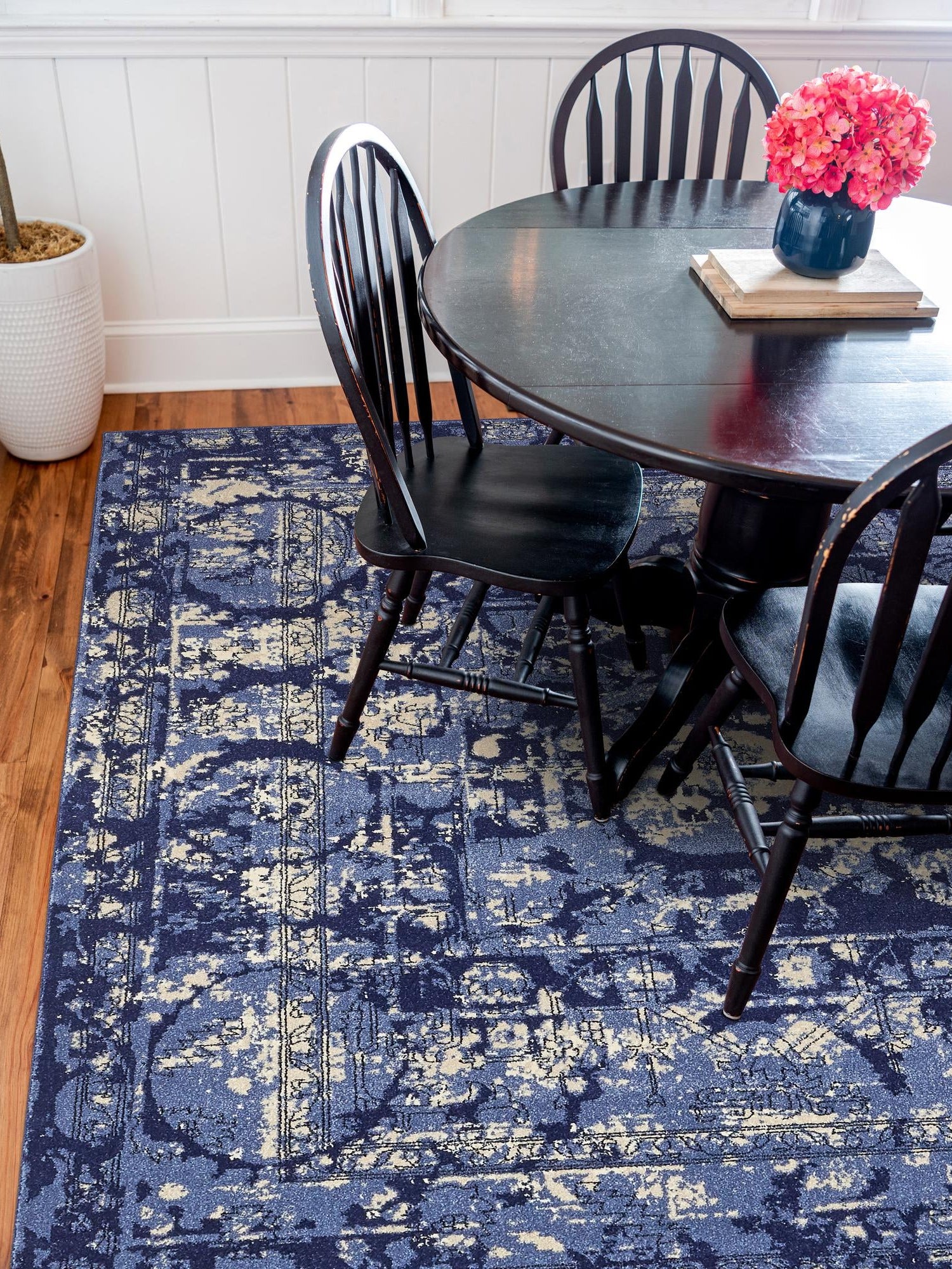 Blue 7' 10 x 7' 10 La Jolla Square Area Rug 100% Polypropylene Traditional Pattern Easy Clean Carpet for Living, Dining, Bedroom, Office for Sale at Rug Engine