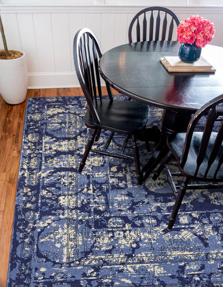 Blue 7' 10 x 7' 10 La Jolla Square Area Rug 100% Polypropylene Traditional Pattern Easy Clean Carpet for Living, Dining, Bedroom, Office for Sale at Rug Engine