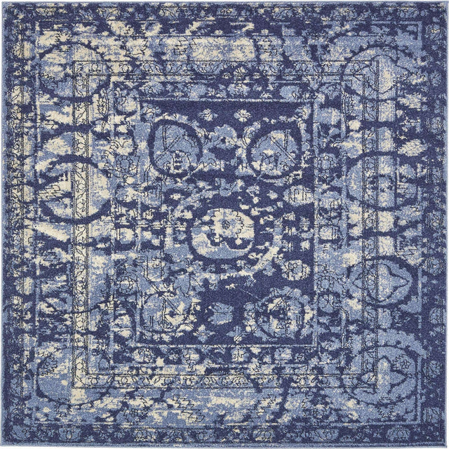 Blue 6' 1 x 6' 1 La Jolla Square Area Rug 100% Polypropylene Traditional Pattern Easy Clean Carpet for Living, Dining, Bedroom, Office for Sale at Rug Engine