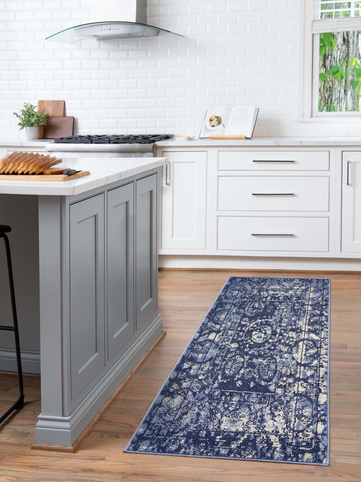 Blue 2' 7 x 10' La Jolla Runner Area Rug 100% Polypropylene Traditional Pattern Easy Clean Carpet for Living, Dining, Bedroom, Office for Sale at Rug Engine