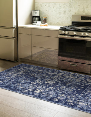 Blue 2' 7 x 10' La Jolla Runner Area Rug 100% Polypropylene Traditional Pattern Easy Clean Carpet for Living, Dining, Bedroom, Office for Sale at Rug Engine