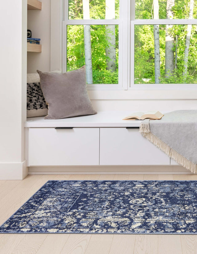Blue 2' x 6' 1 La Jolla Runner Area Rug 100% Polypropylene Traditional Pattern Easy Clean Carpet for Living, Dining, Bedroom, Office for Sale at Rug Engine