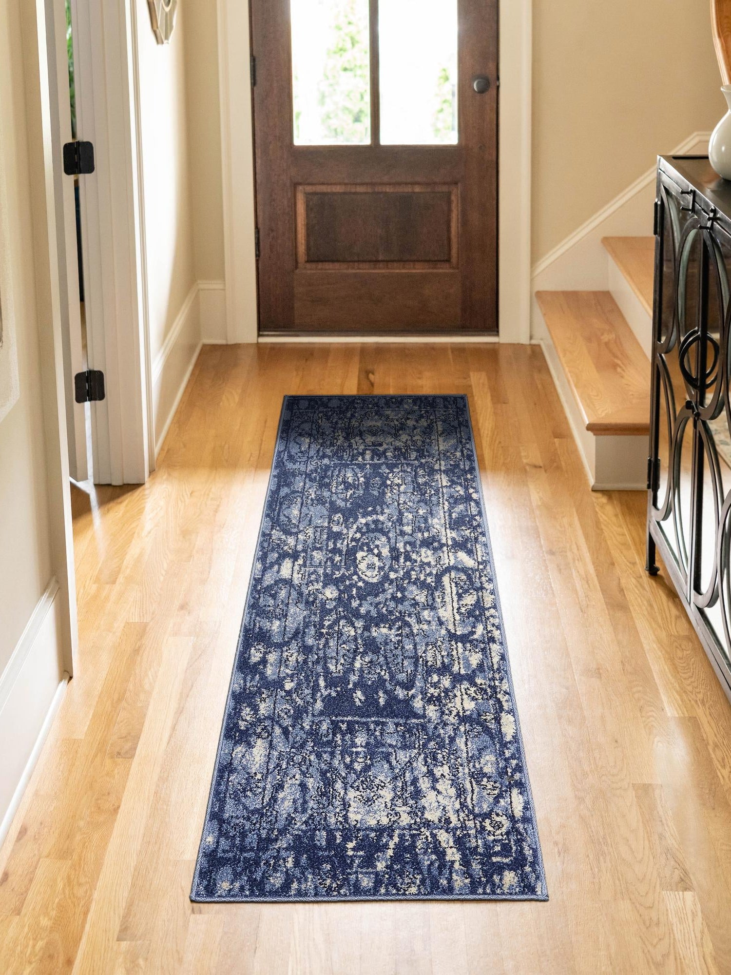 Blue 2' 7 x 10' La Jolla Runner Area Rug 100% Polypropylene Traditional Pattern Easy Clean Carpet for Living, Dining, Bedroom, Office for Sale at Rug Engine