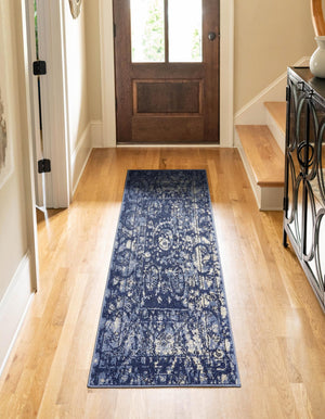 Blue 2' 7 x 10' La Jolla Runner Area Rug 100% Polypropylene Traditional Pattern Easy Clean Carpet for Living, Dining, Bedroom, Office for Sale at Rug Engine