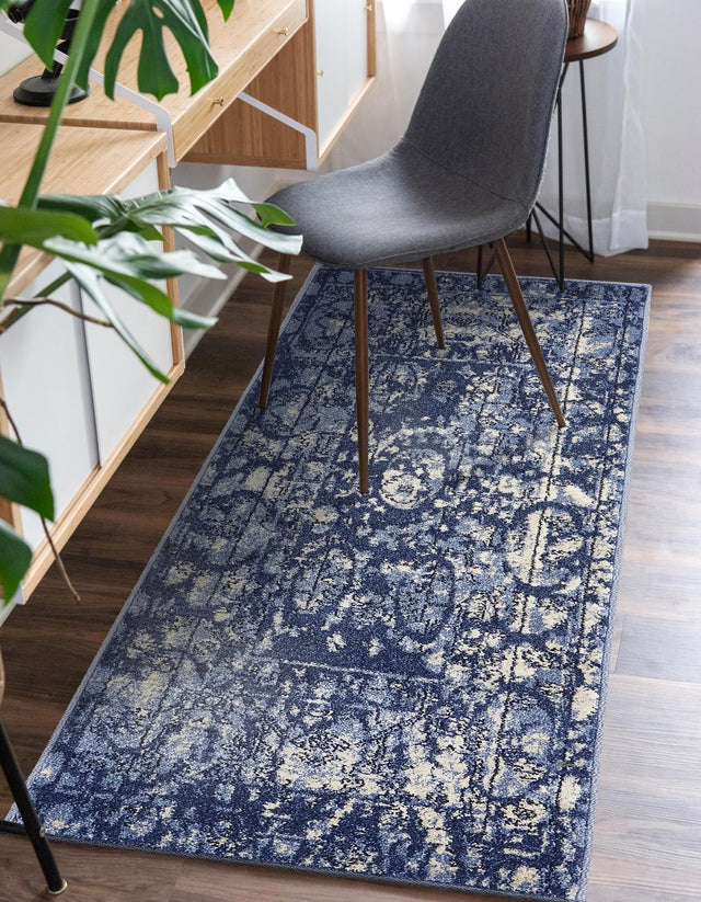 Blue 2' 7 x 10' La Jolla Runner Area Rug 100% Polypropylene Traditional Pattern Easy Clean Carpet for Living, Dining, Bedroom, Office for Sale at Rug Engine