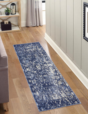 Blue 2' 7 x 10' La Jolla Runner Area Rug 100% Polypropylene Traditional Pattern Easy Clean Carpet for Living, Dining, Bedroom, Office for Sale at Rug Engine