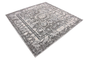 Gray 6' 1 x 6' 1 La Jolla Square Area Rug 100% Polypropylene Traditional Pattern Easy Clean Carpet for Living, Dining, Bedroom, Office for Sale at Rug Engine