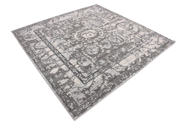 Gray 6' 1 x 6' 1 La Jolla Square Area Rug 100% Polypropylene Traditional Pattern Easy Clean Carpet for Living, Dining, Bedroom, Office for Sale at Rug Engine
