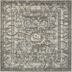 Gray 6' 1 x 6' 1 La Jolla Square Area Rug 100% Polypropylene Traditional Pattern Easy Clean Carpet for Living, Dining, Bedroom, Office for Sale at Rug Engine