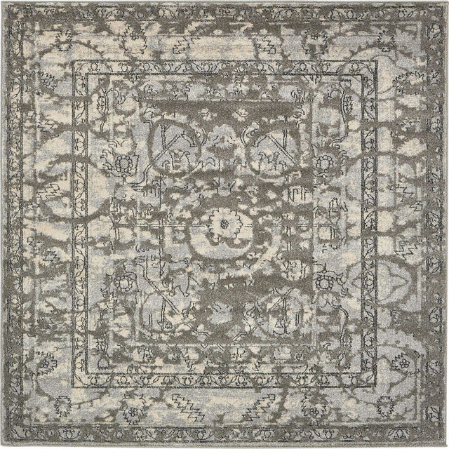 Gray 6' 1 x 6' 1 La Jolla Square Area Rug 100% Polypropylene Traditional Pattern Easy Clean Carpet for Living, Dining, Bedroom, Office for Sale at Rug Engine