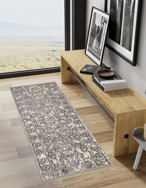 Gray 2' x 6' 1 La Jolla Runner Area Rug 100% Polypropylene Traditional Pattern Easy Clean Carpet for Living, Dining, Bedroom, Office for Sale at Rug Engine