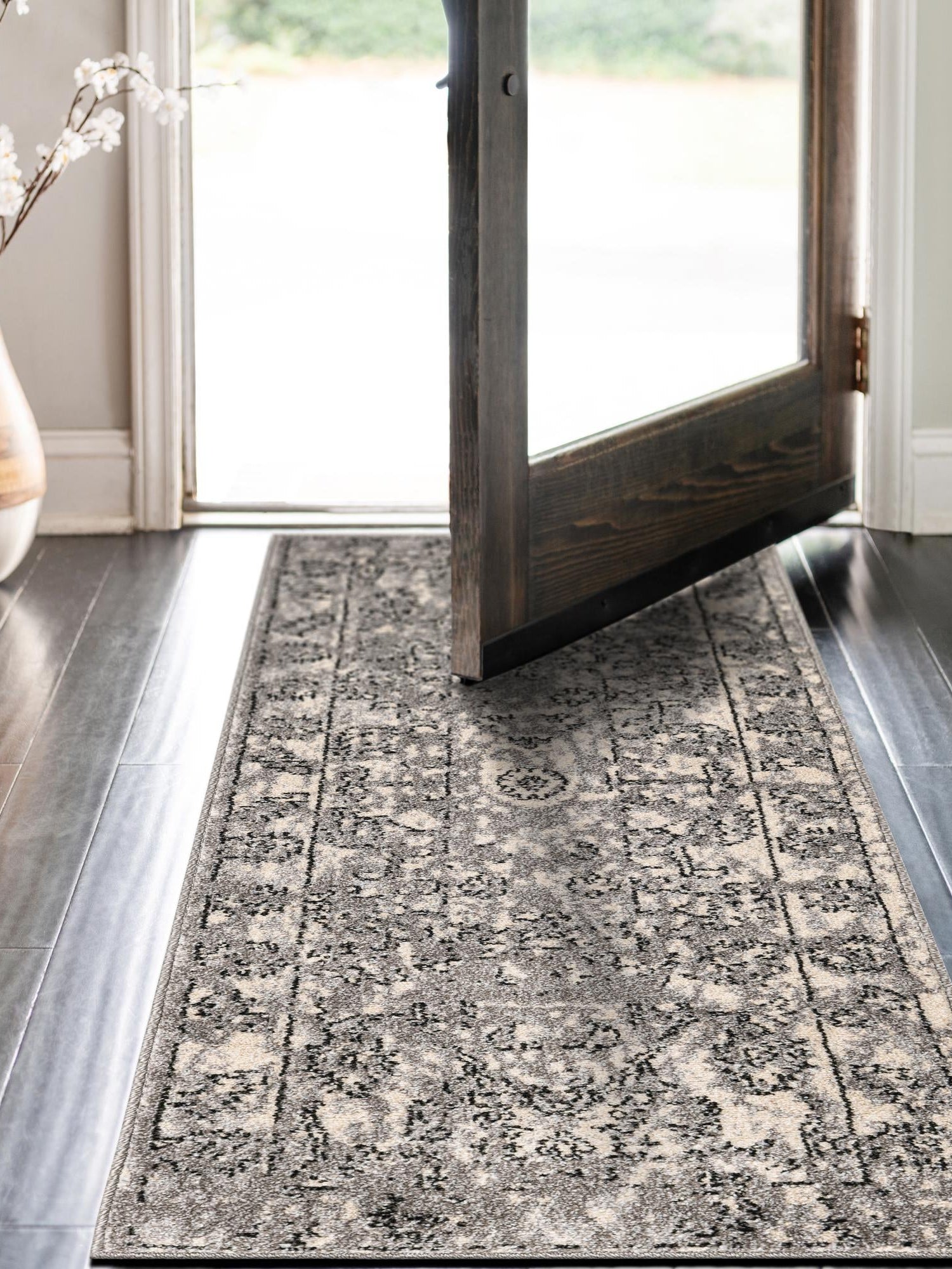Gray 2' 7 x 10' La Jolla Runner Area Rug 100% Polypropylene Traditional Pattern Easy Clean Carpet for Living, Dining, Bedroom, Office for Sale at Rug Engine