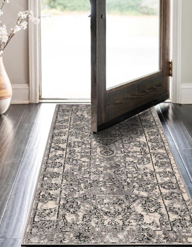 Gray 2' 7 x 10' La Jolla Runner Area Rug 100% Polypropylene Traditional Pattern Easy Clean Carpet for Living, Dining, Bedroom, Office for Sale at Rug Engine