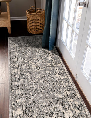 Gray 2' 7 x 10' La Jolla Runner Area Rug 100% Polypropylene Traditional Pattern Easy Clean Carpet for Living, Dining, Bedroom, Office for Sale at Rug Engine