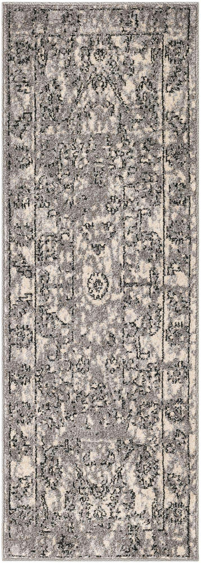 Gray 2' x 6' 1 La Jolla Runner Area Rug 100% Polypropylene Traditional Pattern Easy Clean Carpet for Living, Dining, Bedroom, Office for Sale at Rug Engine