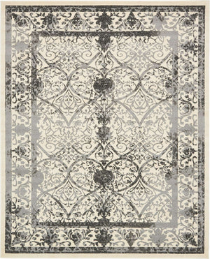 Ivory and Gray 7' 10 x 10' La Jolla Rectangle Area Rug 100% Polypropylene Traditional Pattern Easy Clean Carpet for Living, Dining, Bedroom, Office for Sale at Rug Engine