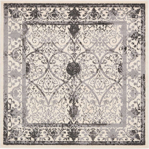 Ivory and Gray 6' 1 x 6' 1 La Jolla Square Area Rug 100% Polypropylene Traditional Pattern Easy Clean Carpet for Living, Dining, Bedroom, Office for Sale at Rug Engine