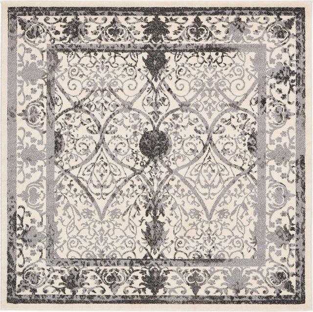 Ivory and Gray 6' 1 x 6' 1 La Jolla Square Area Rug 100% Polypropylene Traditional Pattern Easy Clean Carpet for Living, Dining, Bedroom, Office for Sale at Rug Engine