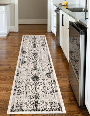 Ivory and Gray 2' x 6' 1 La Jolla Runner Area Rug 100% Polypropylene Traditional Pattern Easy Clean Carpet for Living, Dining, Bedroom, Office for Sale at Rug Engine