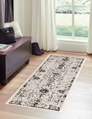 Ivory and Gray 2' x 6' 1 La Jolla Runner Area Rug 100% Polypropylene Traditional Pattern Easy Clean Carpet for Living, Dining, Bedroom, Office for Sale at Rug Engine