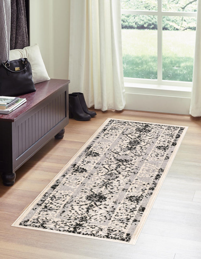 Ivory and Gray 2' x 6' 1 La Jolla Runner Area Rug 100% Polypropylene Traditional Pattern Easy Clean Carpet for Living, Dining, Bedroom, Office for Sale at Rug Engine