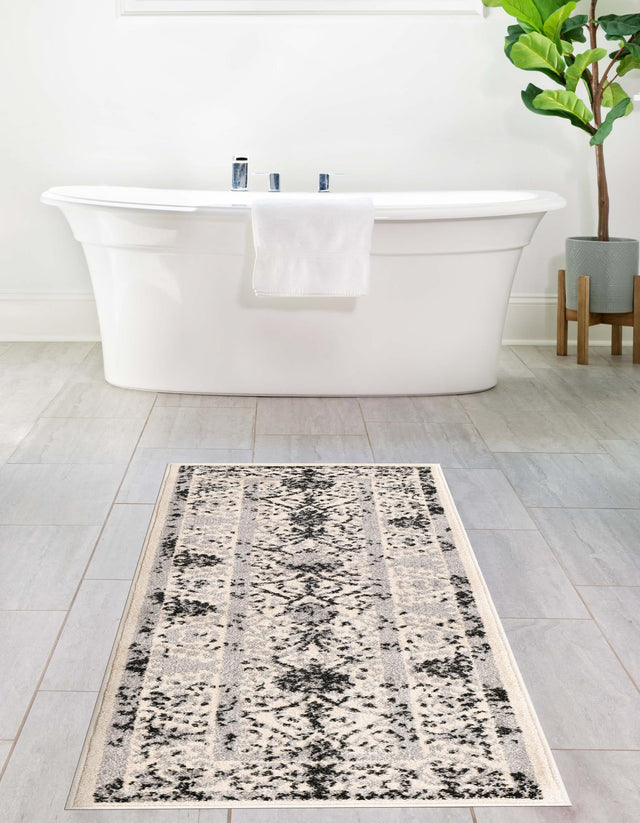 Ivory and Gray 2' x 6' 1 La Jolla Runner Area Rug 100% Polypropylene Traditional Pattern Easy Clean Carpet for Living, Dining, Bedroom, Office for Sale at Rug Engine