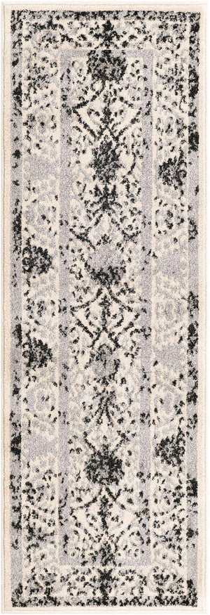 Ivory and Gray 2' x 6' 1 La Jolla Runner Area Rug 100% Polypropylene Traditional Pattern Easy Clean Carpet for Living, Dining, Bedroom, Office for Sale at Rug Engine