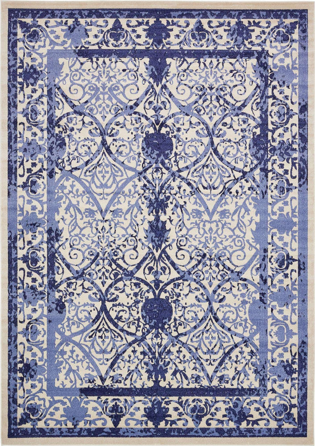 Ivory and Blue 10' x 14' 1 La Jolla Rectangle Area Rug 100% Polypropylene Traditional Pattern Easy Clean Carpet for Living, Dining, Bedroom, Office for Sale at Rug Engine