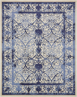 Ivory and Blue 7' 10 x 10' La Jolla Rectangle Area Rug 100% Polypropylene Traditional Pattern Easy Clean Carpet for Living, Dining, Bedroom, Office for Sale at Rug Engine