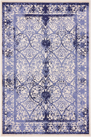 Ivory and Blue 4' 1 x 6' 1 La Jolla Rectangle Area Rug 100% Polypropylene Traditional Pattern Easy Clean Carpet for Living, Dining, Bedroom, Office for Sale at Rug Engine