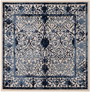 Ivory and Blue 6' 1 x 6' 1 La Jolla Square Area Rug 100% Polypropylene Traditional Pattern Easy Clean Carpet for Living, Dining, Bedroom, Office for Sale at Rug Engine