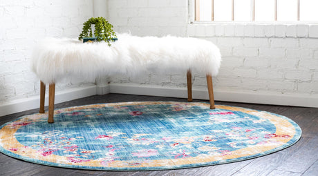 Blue 6' 1 x 6' 1 Austin Round Area Rug 100% Polyester Durable Cotton Backing Living Dining Room Bedroom Office Vintage Decor Carpet for Sale at Rug Engine